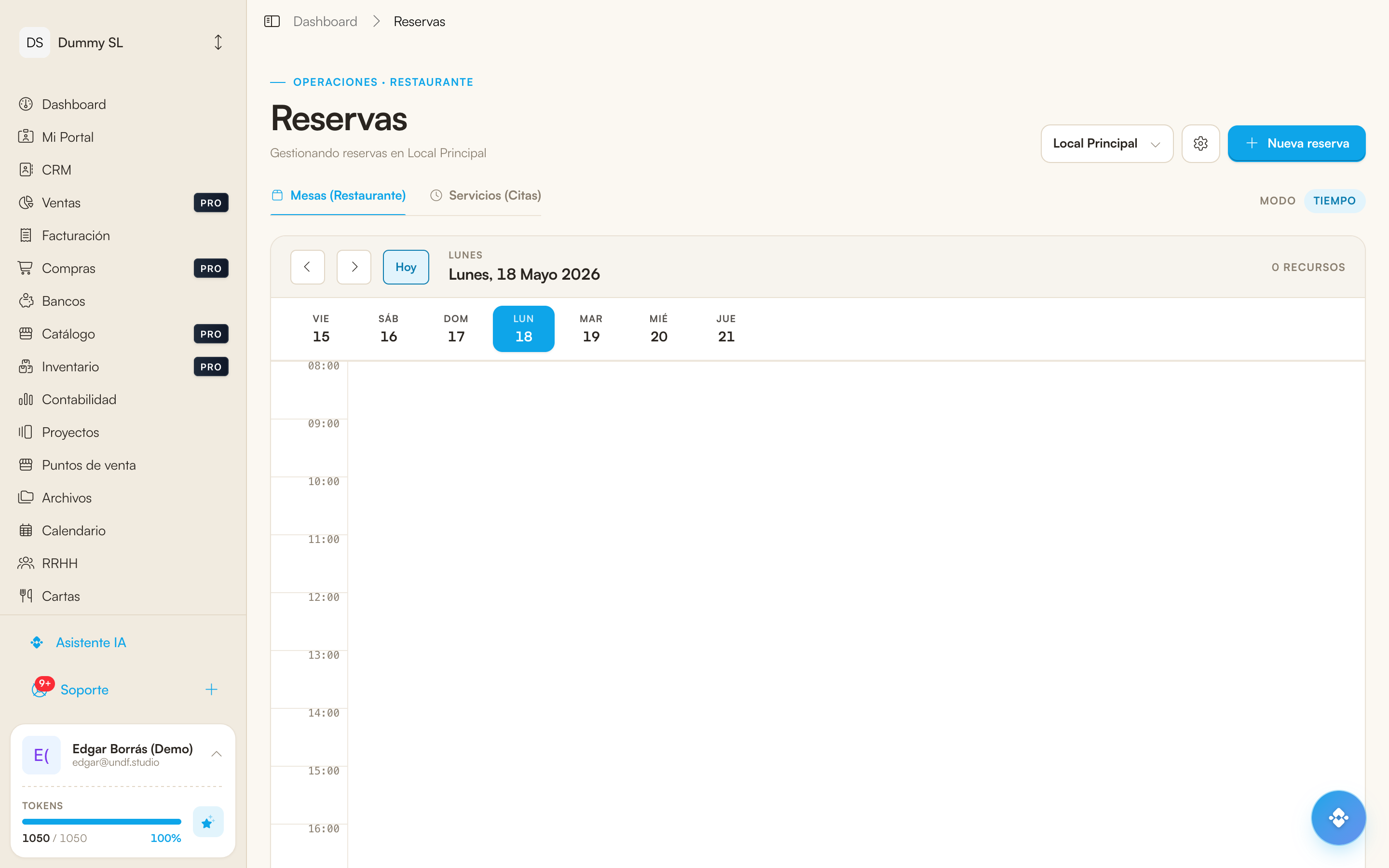 Captura del módulo de reservas con calendario y lista