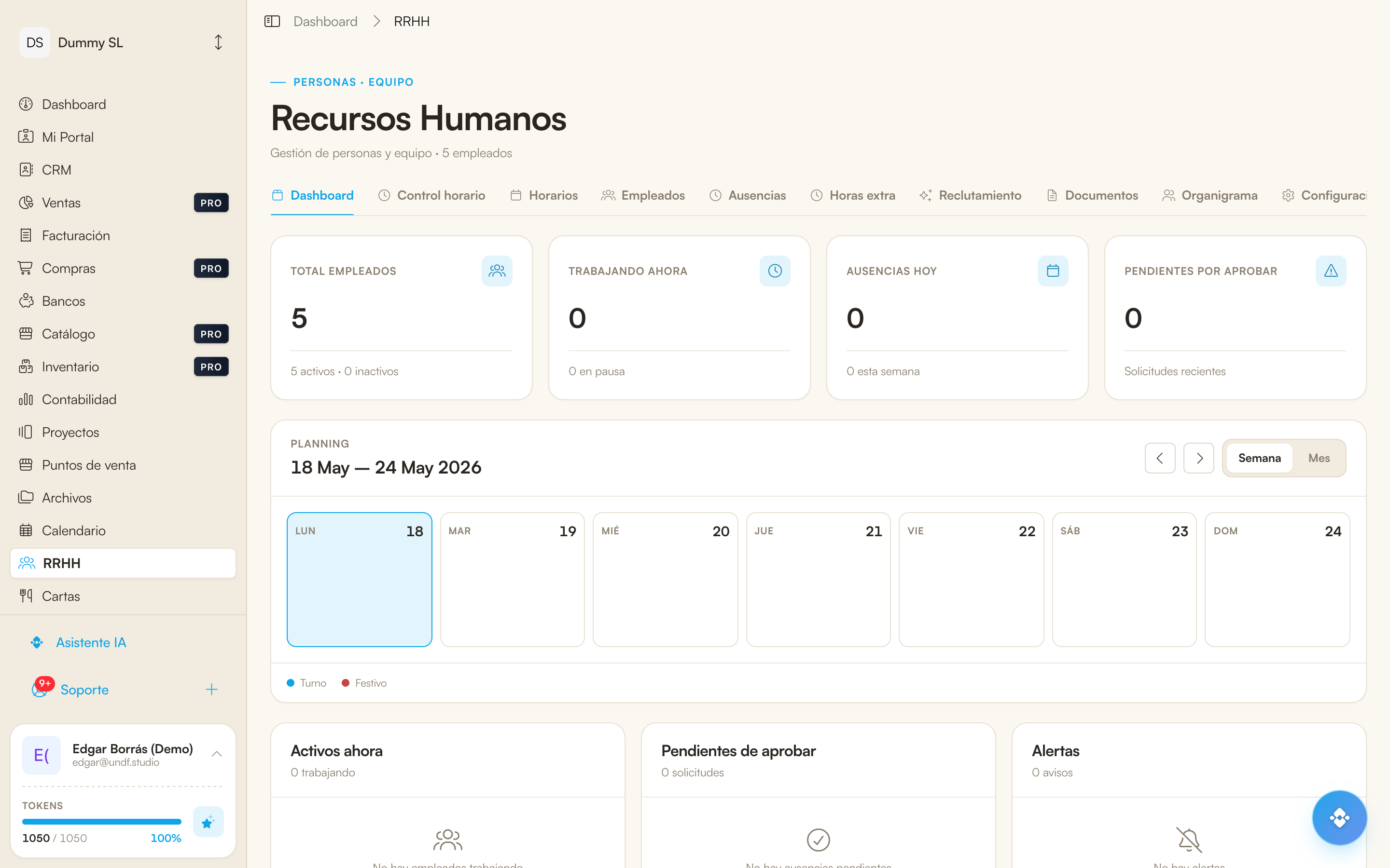 Captura de RRHH con ficha de empleados y control horario
